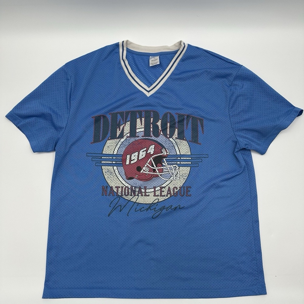 VTG‎ Detroit Football Shirt Mens Large Blue Mesh 1964 National League Jersey Y2K